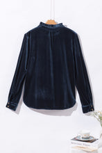 Load image into Gallery viewer, Frill Half Button Mock Neck Long Sleeve Blouse
