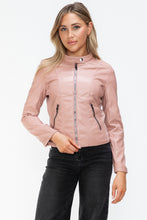 Load image into Gallery viewer, Snobbish Faux Leather Zip Up Drawstring Hooded Jacket
