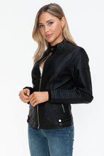 Load image into Gallery viewer, Snobbish Faux Leather Biker Jacket with Side Zip Pockets
