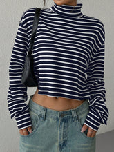 Load image into Gallery viewer, Striped Turtleneck Long Sleeve T-Shirt
