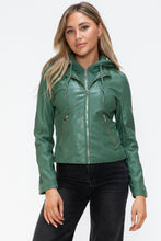 Load image into Gallery viewer, Snobbish Faux Leather Zip Up Drawstring Hooded Jacket
