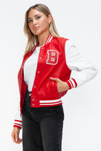 Load image into Gallery viewer, Love Me Now PU Leather Contrast Snap Down Bomber Jacket
