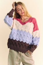 Load image into Gallery viewer, Davi &amp; Dani Wavy Texture Color Block V-Neck Sweater
