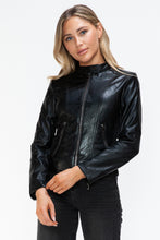 Load image into Gallery viewer, Snobbish Faux Leather Zip Up Drawstring Hooded Jacket
