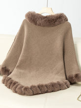 Load image into Gallery viewer, Fuzzy Trim Texture Three-Quarter Sleeve Poncho
