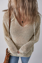 Load image into Gallery viewer, Openwork Dropped Shoulder Hooded Knit Top
