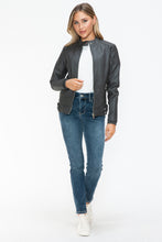 Load image into Gallery viewer, Snobbish Faux Leather Biker Jacket with Side Zip Pockets
