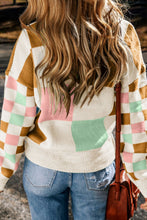 Load image into Gallery viewer, Checkered Round Neck Drop Shoulder Sweater
