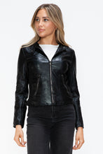 Load image into Gallery viewer, Snobbish Faux Leather Zip Up Drawstring Hooded Jacket

