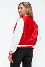 Load image into Gallery viewer, Love Me Now PU Leather Contrast Snap Down Bomber Jacket
