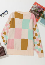 Load image into Gallery viewer, Checkered Round Neck Drop Shoulder Sweater

