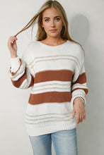 Load image into Gallery viewer, Striped Round Neck Dropped Shoulder Sweater
