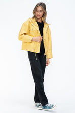 Load image into Gallery viewer, How Dare U Drawstring Hem PU Leather Zip Up Jacket
