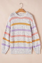 Load image into Gallery viewer, Contrast Striped Round Neck Dropped Shoulder Sweater
