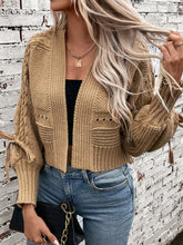Load image into Gallery viewer, Cable-Knit Tied Open Front Lantern Sleeve Cardigan
