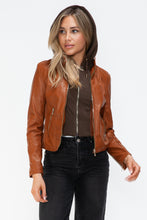 Load image into Gallery viewer, Snobbish Faux Leather Zip Up Drawstring Hooded Jacket
