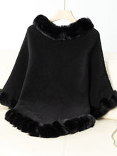 Load image into Gallery viewer, Fuzzy Trim Texture Three-Quarter Sleeve Poncho
