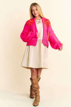 Load image into Gallery viewer, Davi &amp; Dani Floral Applique Open Front Drop Shoulder Cardigan
