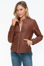 Load image into Gallery viewer, Snobbish Faux Leather Biker Jacket with Side Zip Pockets
