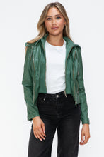 Load image into Gallery viewer, Snobbish Faux Leather Zip Up Drawstring Hooded Jacket
