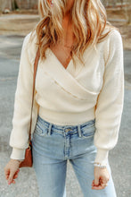 Load image into Gallery viewer, Ribbed Surplice Long Sleeve Sweater
