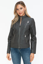 Load image into Gallery viewer, Snobbish Faux Leather Zip Up Mock Neck Jacket

