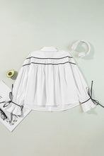Load image into Gallery viewer, Ribbon Bowtie Collared Neck Flounce Sleeve Shirt
