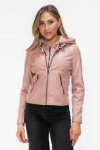Load image into Gallery viewer, Snobbish Faux Leather Zip Up Drawstring Hooded Jacket
