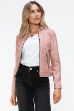 Load image into Gallery viewer, Snobbish Faux Leather Zip Up Drawstring Hooded Jacket
