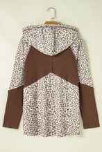 Load image into Gallery viewer, Leopard Ribbed Patchwork Drawstring Hoodie
