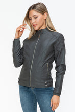 Load image into Gallery viewer, Snobbish Faux Leather Biker Jacket with Side Zip Pockets
