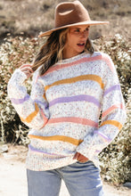 Load image into Gallery viewer, Contrast Striped Round Neck Dropped Shoulder Sweater
