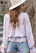 Load image into Gallery viewer, Printed Tie Neck Flounce Sleeve Blouse
