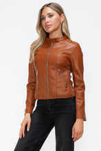 Load image into Gallery viewer, Snobbish Faux Leather Zip Up Drawstring Hooded Jacket

