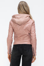 Load image into Gallery viewer, Snobbish Faux Leather Zip Up Drawstring Hooded Jacket
