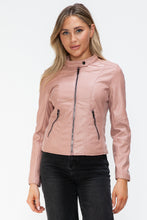Load image into Gallery viewer, Snobbish Faux Leather Zip Up Drawstring Hooded Jacket
