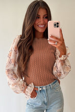Load image into Gallery viewer, Cable Knit Round Neck Flounce Sleeve Sweater
