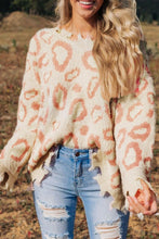 Load image into Gallery viewer, Distressed Trim Leopard V-Neck Sweater

