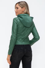 Load image into Gallery viewer, Snobbish Faux Leather Zip Up Drawstring Hooded Jacket
