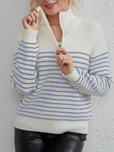 Load image into Gallery viewer, Striped Half Zip Long Sleeve Sweater

