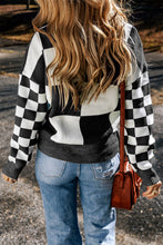 Load image into Gallery viewer, Checkered Round Neck Drop Shoulder Sweater

