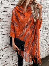 Load image into Gallery viewer, Fringe Contrast Hooded Poncho

