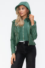 Load image into Gallery viewer, Snobbish Faux Leather Zip Up Drawstring Hooded Jacket
