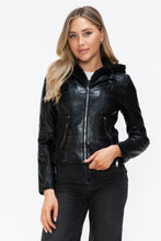 Load image into Gallery viewer, Snobbish Faux Leather Zip Up Drawstring Hooded Jacket

