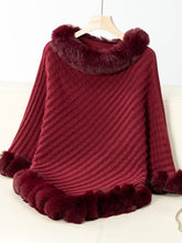 Load image into Gallery viewer, Fuzzy Trim Texture Three-Quarter Sleeve Poncho
