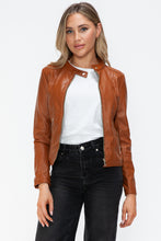 Load image into Gallery viewer, Snobbish Faux Leather Zip Up Drawstring Hooded Jacket
