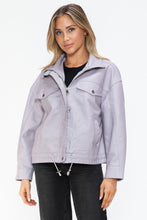 Load image into Gallery viewer, How Dare U Drawstring Hem PU Leather Zip Up Jacket
