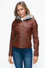 Load image into Gallery viewer, YMI Faux Layered Double-Zipper Jacket with Fuzzy Hood
