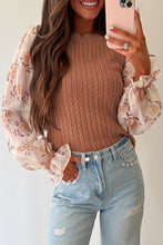 Load image into Gallery viewer, Cable Knit Round Neck Flounce Sleeve Sweater
