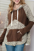 Load image into Gallery viewer, Leopard Ribbed Patchwork Drawstring Hoodie
